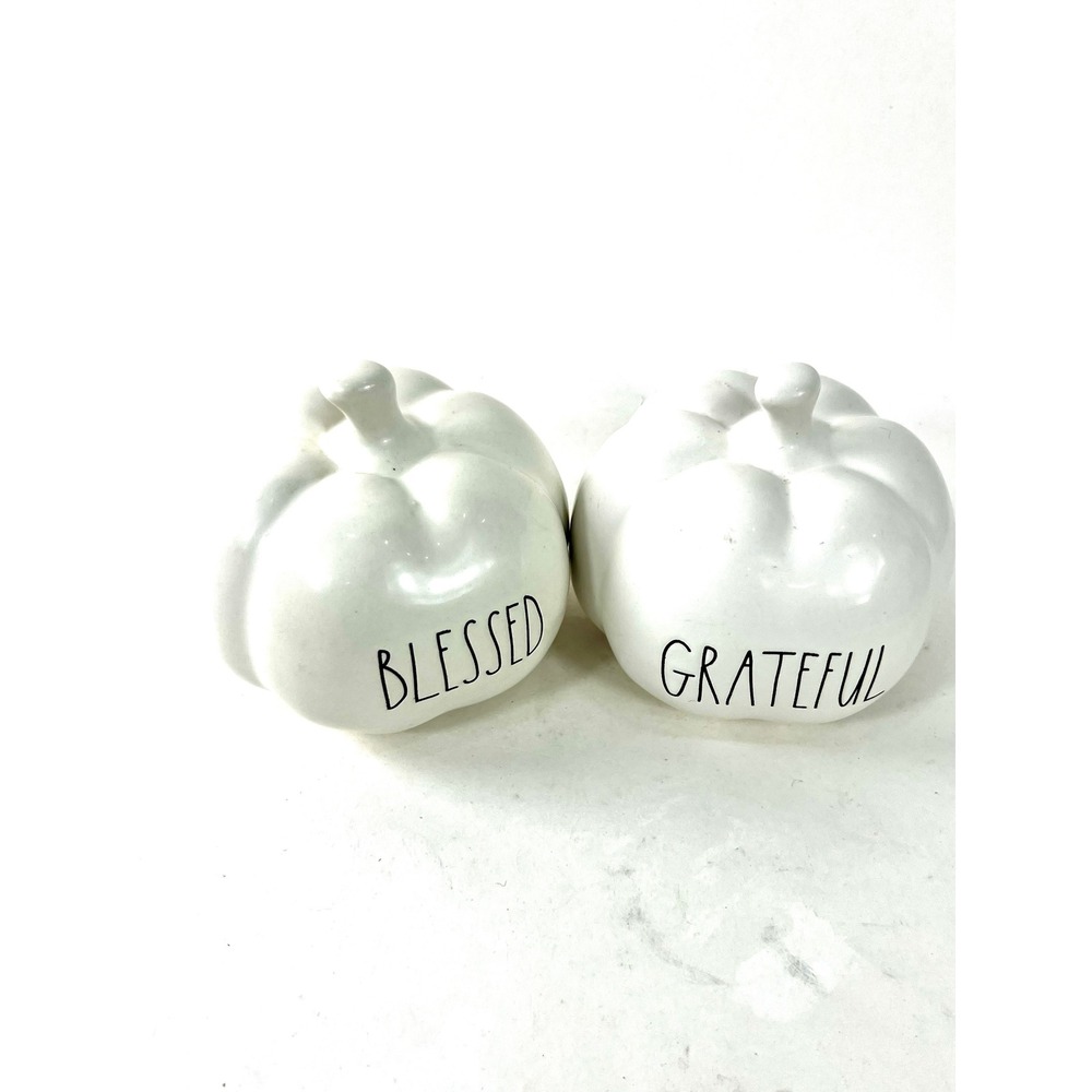 Rae Dunn White Ceramic Pumpkins Set Blessed Grateful Fall Thanksgiving Decor